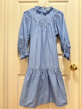 h&m blue embroidered dress Women's Light blue Eyelet Embroidered Shirt Dress